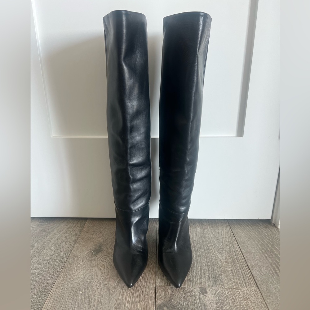 ISABEL MARANT knee-high pointed-toe all leather black boots - SIZE 39 (US 8)
